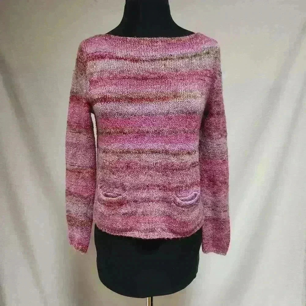 Leo & Nicole PS Multi-Colored Strie Sweater Long Sleeve Boat Neck Front Pockets